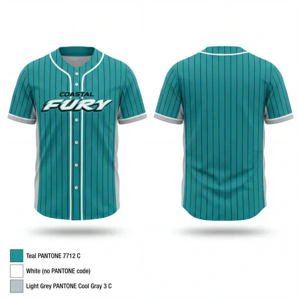 Full Button Baseball Jersey, Coastal Fury, Baseball, Teamtime, Team time, sublimation, custom sports apparel, team uniforms, spirit wear, spiritwear, sports uniforms, custom shirts, team store, custom team store, fundraiser sports, apparel fundraiser
