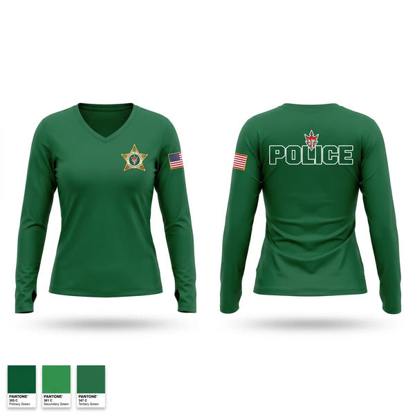 Womens Long Sleeve Vneck Shirt, MVSU CAMPUS POLICE, Police, Teamtime, Team time, sublimation, custom sports apparel, team uniforms, spirit wear, spiritwear, sports uniforms, custom shirts, team store, custom team store, fundraiser sports, apparel fundraiser