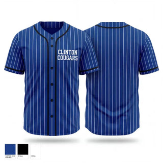 Full Button Baseball Jersey, Clinton Cougars, Baseball, Teamtime, Team time, sublimation, custom sports apparel, team uniforms, spirit wear, spiritwear, sports uniforms, custom shirts, team store, custom team store, fundraiser sports, apparel fundraiser