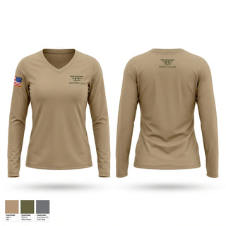 Womens Long Sleeve Vneck Shirt, 1450th Transportation Company, National Guard, Teamtime, Team time, sublimation, custom sports apparel, team uniforms, spirit wear, spiritwear, sports uniforms, custom shirts, team store, custom team store, fundraiser sports, apparel fundraiser