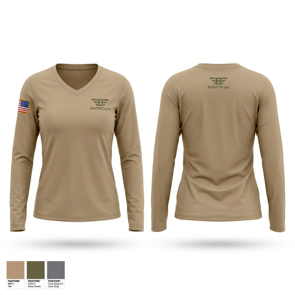 Womens Long Sleeve Vneck Shirt, 1450th Transportation Company, National Guard, Teamtime, Team time, sublimation, custom sports apparel, team uniforms, spirit wear, spiritwear, sports uniforms, custom shirts, team store, custom team store, fundraiser sports, apparel fundraiser