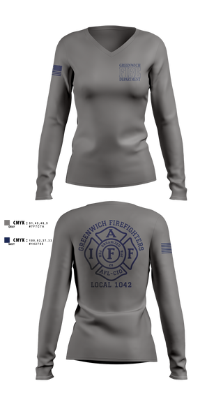 Womens Long Sleeve Vneck Shirt, Greenwich Fire Local 1042, Fire Department, Teamtime, Team time, sublimation, custom sports apparel, team uniforms, spirit wear, spiritwear, sports uniforms, custom shirts, team store, custom team store, fundraiser sports, apparel fundraiser