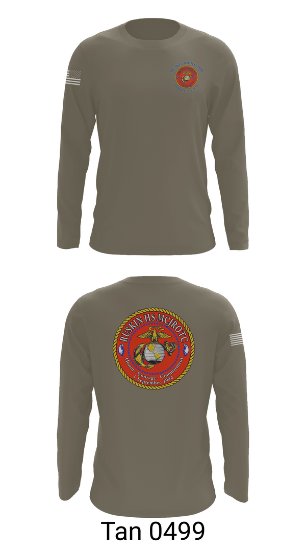 Long Sleeve Performance Shirt, Ruskin Highschool MCJROTC drill team, Marines, Teamtime, Team time, sublimation, custom sports apparel, team uniforms, spirit wear, spiritwear, sports uniforms, custom shirts, team store, custom team store, fundraiser sports, apparel fundraiser