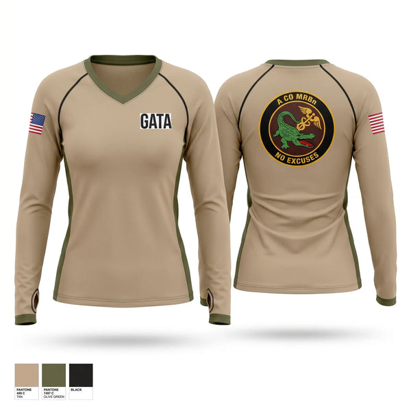 Womens Long Sleeve Vneck Shirt, MRBN- A Co, Army, Teamtime, Team time, sublimation, custom sports apparel, team uniforms, spirit wear, spiritwear, sports uniforms, custom shirts, team store, custom team store, fundraiser sports, apparel fundraiser