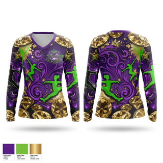 Womens Long Sleeve Vneck Shirt, Nfinite Royalettz, Cheer, Teamtime, Team time, sublimation, custom sports apparel, team uniforms, spirit wear, spiritwear, sports uniforms, custom shirts, team store, custom team store, fundraiser sports, apparel fundraiser