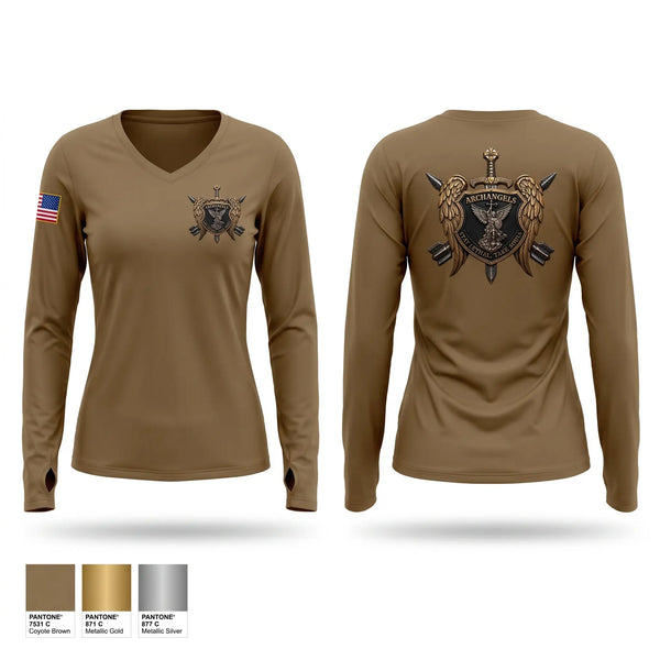 Womens Long Sleeve Vneck Shirt, Archangels, Army, Teamtime, Team time, sublimation, custom sports apparel, team uniforms, spirit wear, spiritwear, sports uniforms, custom shirts, team store, custom team store, fundraiser sports, apparel fundraiser