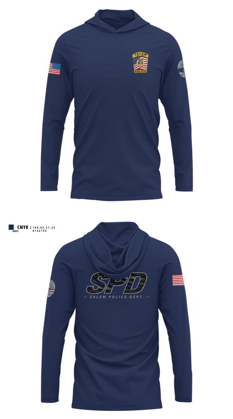 Long Sleeve hooded sunshirt, Salem Police Department, Police, Teamtime, Team time, sublimation, custom sports apparel, team uniforms, spirit wear, spiritwear, sports uniforms, custom shirts, team store, custom team store, fundraiser sports, apparel fundraiser
