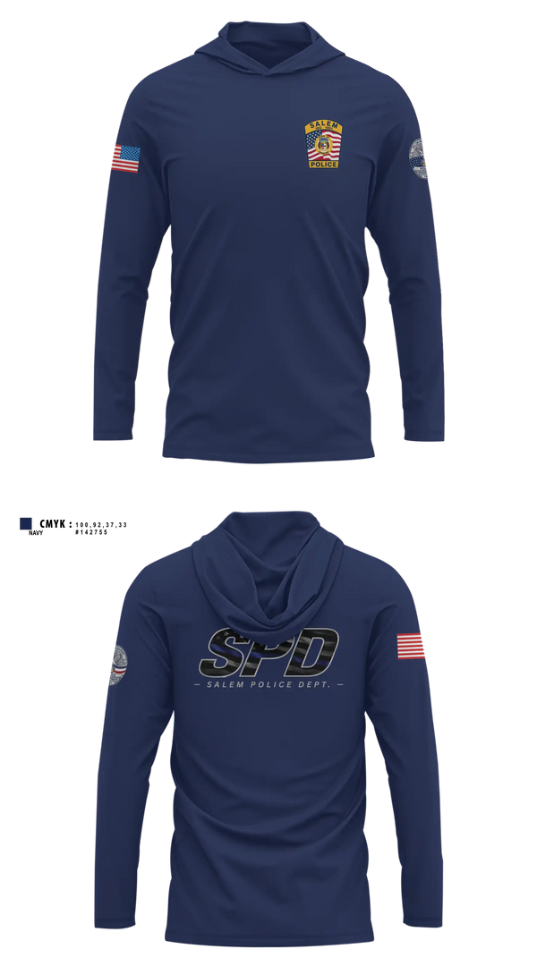 Long Sleeve hooded sunshirt, Salem Police Department, Police, Teamtime, Team time, sublimation, custom sports apparel, team uniforms, spirit wear, spiritwear, sports uniforms, custom shirts, team store, custom team store, fundraiser sports, apparel fundraiser