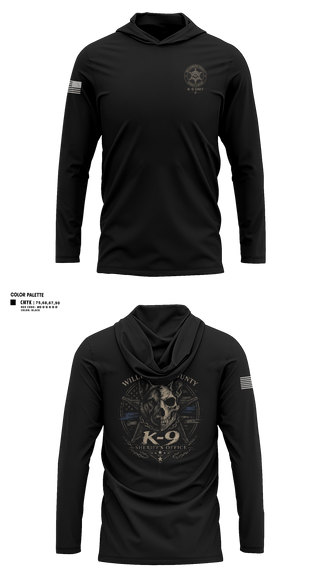 Long Sleeve Performance Shirt with hood, Williamson County K-9 Unit, Police, Teamtime, Team time, sublimation, custom sports apparel, team uniforms, spirit wear, spiritwear, sports uniforms, custom shirts, team store, custom team store, fundraiser sports, apparel fundraiser