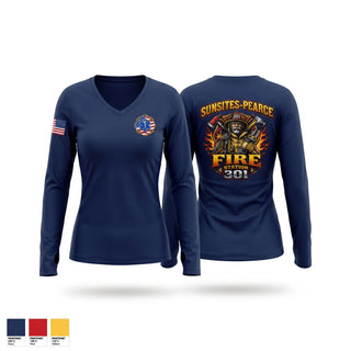 Womens Long Sleeve Vneck Shirt, Sunsites Pearce Fire District S301, Fire Department, Teamtime, Team time, sublimation, custom sports apparel, team uniforms, spirit wear, spiritwear, sports uniforms, custom shirts, team store, custom team store, fundraiser sports, apparel fundraiser
