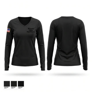 Womens Long Sleeve Vneck Shirt, Whitney Police Department, Police, Teamtime, Team time, sublimation, custom sports apparel, team uniforms, spirit wear, spiritwear, sports uniforms, custom shirts, team store, custom team store, fundraiser sports, apparel fundraiser
