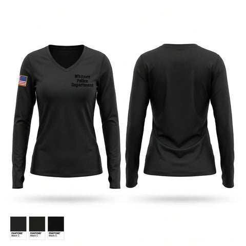 Womens Long Sleeve Vneck Shirt, Whitney Police Department, Police, Teamtime, Team time, sublimation, custom sports apparel, team uniforms, spirit wear, spiritwear, sports uniforms, custom shirts, team store, custom team store, fundraiser sports, apparel fundraiser