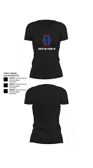 Womens Short Sleeve Vneck Shirt, 100th BN 442nd IN, , Teamtime, Team time, sublimation, custom sports apparel, team uniforms, spirit wear, spiritwear, sports uniforms, custom shirts, team store, custom team store, fundraiser sports, apparel fundraiser