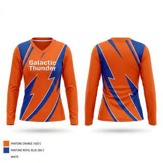 Womens Long Sleeve Vneck Shirt, Galactic Thunder, Men's Soccer, Teamtime, Team time, sublimation, custom sports apparel, team uniforms, spirit wear, spiritwear, sports uniforms, custom shirts, team store, custom team store, fundraiser sports, apparel fundraiser