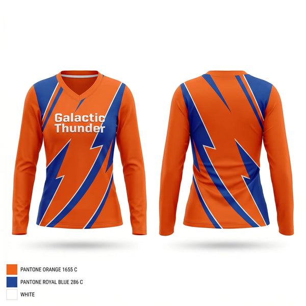 Womens Long Sleeve Vneck Shirt, Galactic Thunder, Men's Soccer, Teamtime, Team time, sublimation, custom sports apparel, team uniforms, spirit wear, spiritwear, sports uniforms, custom shirts, team store, custom team store, fundraiser sports, apparel fundraiser