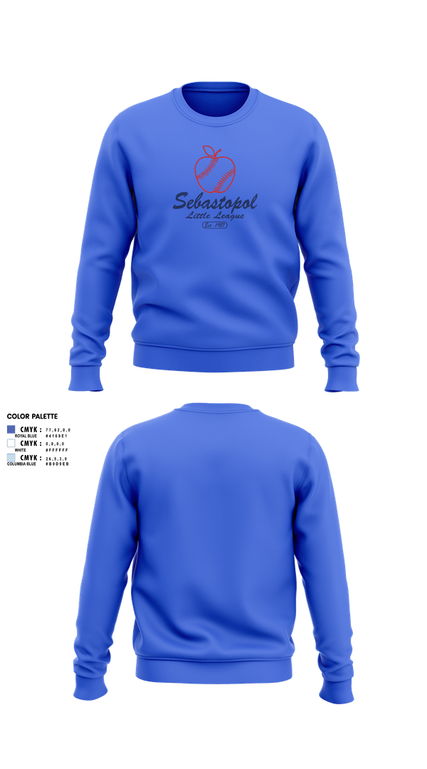 Crew Neck Sweatshirt, Sebastopol Little League, Baseball, Teamtime, Team time, sublimation, custom sports apparel, team uniforms, spirit wear, spiritwear, sports uniforms, custom shirts, team store, custom team store, fundraiser sports, apparel fundraiser