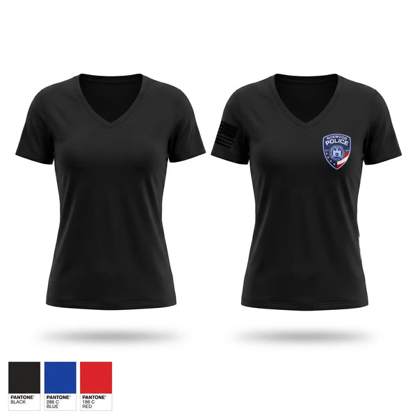 Womens Short Sleeve Vneck Shirt, Norwood Village Police Department, Police, Teamtime, Team time, sublimation, custom sports apparel, team uniforms, spirit wear, spiritwear, sports uniforms, custom shirts, team store, custom team store, fundraiser sports, apparel fundraiser