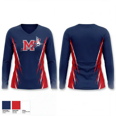 Manalapan Braves 9U Blue 20207398 Women's Long Sleeve V-neck Shirt - 1