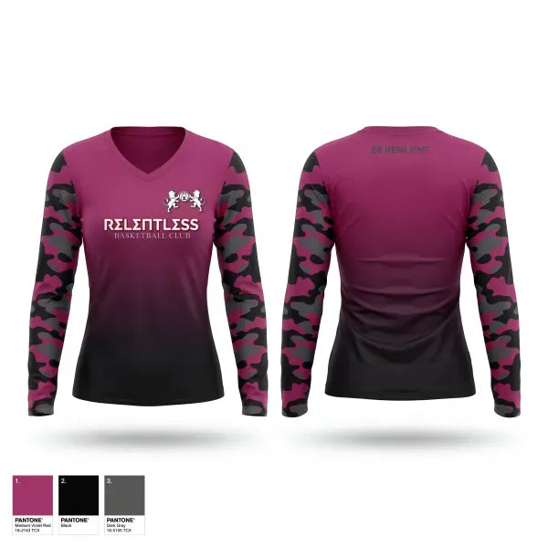 Womens Long Sleeve Vneck Shirt, Relentless Basketball Club, Men's Basketball, Teamtime, Team time, sublimation, custom sports apparel, team uniforms, spirit wear, spiritwear, sports uniforms, custom shirts, team store, custom team store, fundraiser sports, apparel fundraiser