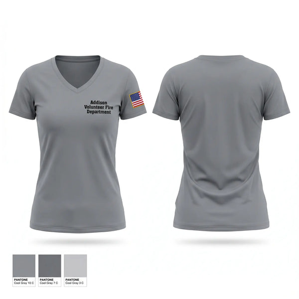 Womens Short Sleeve Vneck Shirt, Addison Volunteer Fire Department, Fire Department, Teamtime, Team time, sublimation, custom sports apparel, team uniforms, spirit wear, spiritwear, sports uniforms, custom shirts, team store, custom team store, fundraiser sports, apparel fundraiser