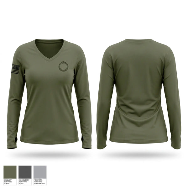 Womens Long Sleeve Vneck Shirt, The GOAT Locker gear, Navy, Teamtime, Team time, sublimation, custom sports apparel, team uniforms, spirit wear, spiritwear, sports uniforms, custom shirts, team store, custom team store, fundraiser sports, apparel fundraiser