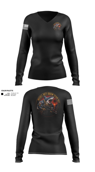 Womens Long Sleeve Vneck Shirt, MESG-1 DET GUAM TEAM 707, Navy, Teamtime, Team time, sublimation, custom sports apparel, team uniforms, spirit wear, spiritwear, sports uniforms, custom shirts, team store, custom team store, fundraiser sports, apparel fundraiser