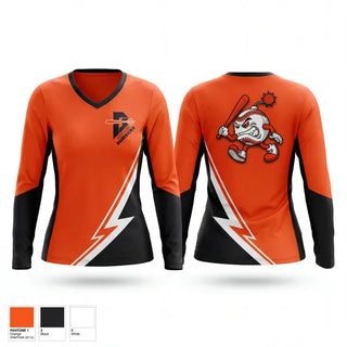 Womens Long Sleeve Vneck Shirt, Southern Bombers, Baseball, Teamtime, Team time, sublimation, custom sports apparel, team uniforms, spirit wear, spiritwear, sports uniforms, custom shirts, team store, custom team store, fundraiser sports, apparel fundraiser