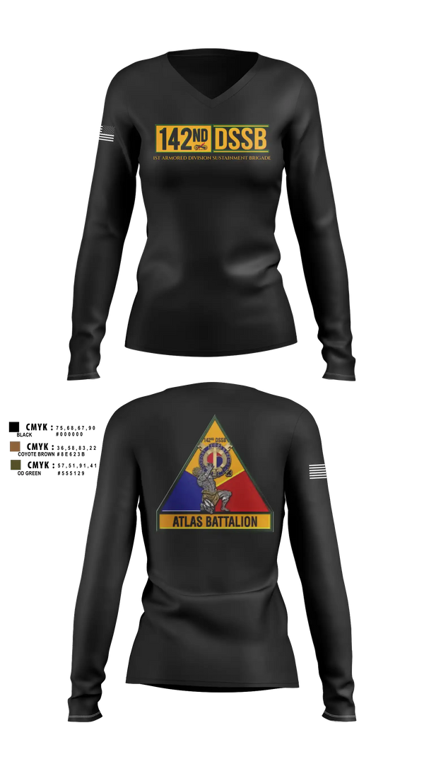 Womens Long Sleeve Vneck Shirt, 142d DSSB, Army, Teamtime, Team time, sublimation, custom sports apparel, team uniforms, spirit wear, spiritwear, sports uniforms, custom shirts, team store, custom team store, fundraiser sports, apparel fundraiser