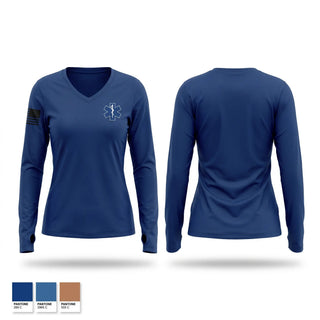 Womens Long Sleeve Vneck Shirt, Sharon Ambulance, EMS/EMT, Teamtime, Team time, sublimation, custom sports apparel, team uniforms, spirit wear, spiritwear, sports uniforms, custom shirts, team store, custom team store, fundraiser sports, apparel fundraiser