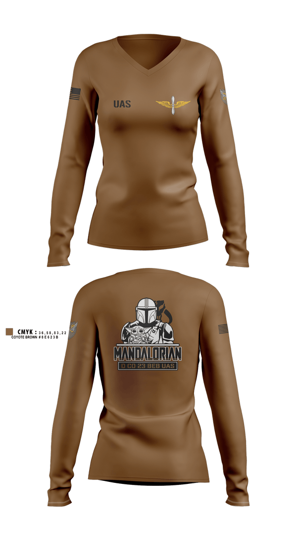Women's Long Sleeve Vneck Shirt, 23rd BEB UAS, Army, Teamtime, Team time, sublimation, custom sports apparel, team uniforms, spirit wear, spiritwear, sports uniforms, custom shirts, team store, custom team store, fundraiser sports, apparel fundraiser