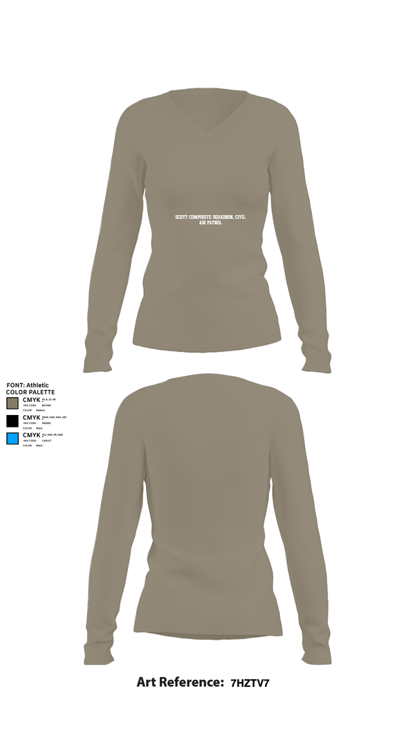 Womens Long Sleeve Vneck Shirt, Scott Composite Squadron, Civil Air Patrol, , Teamtime, Team time, sublimation, custom sports apparel, team uniforms, spirit wear, spiritwear, sports uniforms, custom shirts, team store, custom team store, fundraiser sports, apparel fundraiser