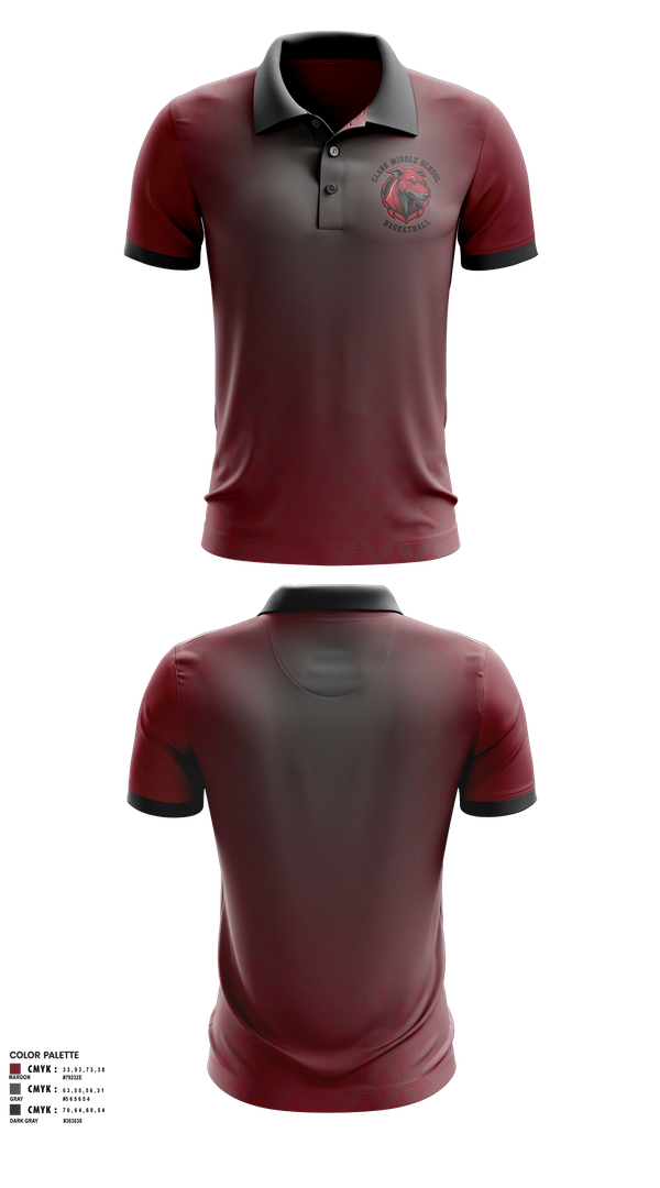 Short Sleeve Performance Polo, Clark Middle School, Men's Basketball, Teamtime, Team time, sublimation, custom sports apparel, team uniforms, spirit wear, spiritwear, sports uniforms, custom shirts, team store, custom team store, fundraiser sports, apparel fundraiser