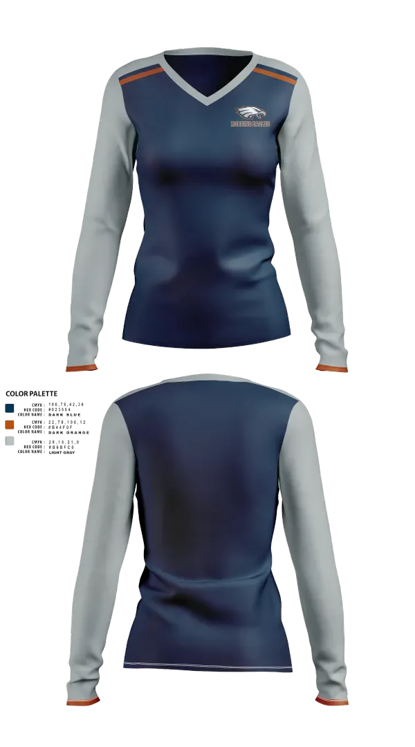 Womens Long Sleeve Vneck Shirt, Robbins Eagles, , Teamtime, Team time, sublimation, custom sports apparel, team uniforms, spirit wear, spiritwear, sports uniforms, custom shirts, team store, custom team store, fundraiser sports, apparel fundraiser