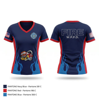 Womens Short Sleeve Vneck Shirt, West Park Volunteer Fire Dept., Fire Department, Teamtime, Team time, sublimation, custom sports apparel, team uniforms, spirit wear, spiritwear, sports uniforms, custom shirts, team store, custom team store, fundraiser sports, apparel fundraiser