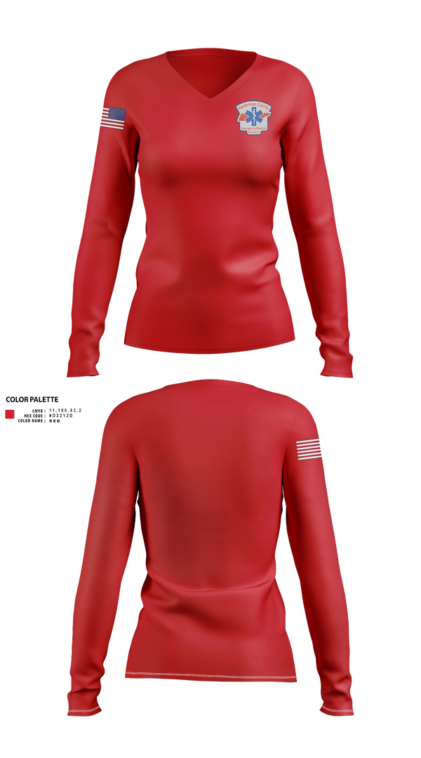 Womens Long Sleeve Vneck Shirt, Hardeman County Ambulance Service, EMS/EMT, Teamtime, Team time, sublimation, custom sports apparel, team uniforms, spirit wear, spiritwear, sports uniforms, custom shirts, team store, custom team store, fundraiser sports, apparel fundraiser