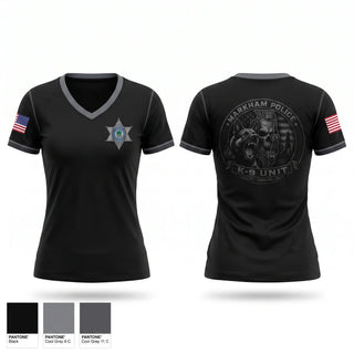 Womens Short Sleeve Vneck Shirt, Markham Police K-9 Unit, Police, Teamtime, Team time, sublimation, custom sports apparel, team uniforms, spirit wear, spiritwear, sports uniforms, custom shirts, team store, custom team store, fundraiser sports, apparel fundraiser