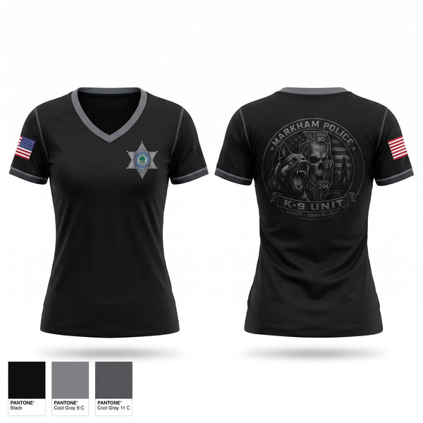 Womens Short Sleeve Vneck Shirt, Markham Police K-9 Unit, Police, Teamtime, Team time, sublimation, custom sports apparel, team uniforms, spirit wear, spiritwear, sports uniforms, custom shirts, team store, custom team store, fundraiser sports, apparel fundraiser
