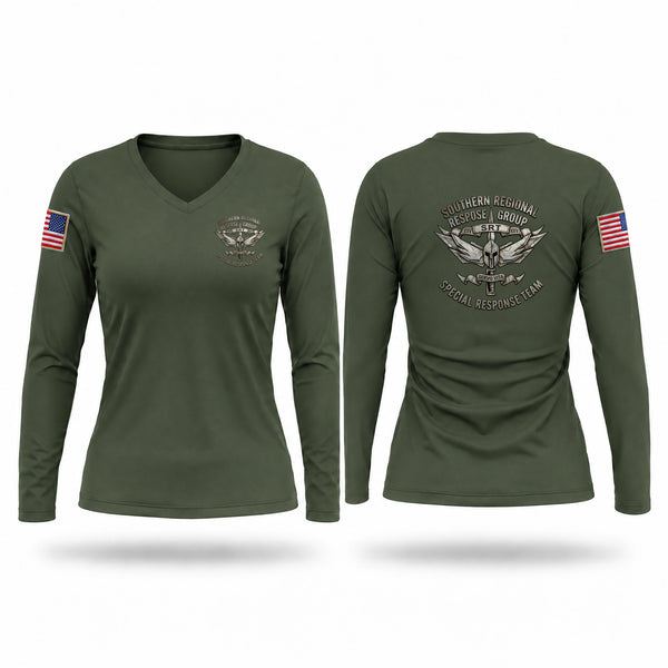 Womens Long Sleeve Vneck Shirt, Southern Regional Response Group SRT, Police, Teamtime, Team time, sublimation, custom sports apparel, team uniforms, spirit wear, spiritwear, sports uniforms, custom shirts, team store, custom team store, fundraiser sports, apparel fundraiser