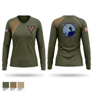 Womens Long Sleeve Vneck Shirt, Aircraft Recovery, Marines, Teamtime, Team time, sublimation, custom sports apparel, team uniforms, spirit wear, spiritwear, sports uniforms, custom shirts, team store, custom team store, fundraiser sports, apparel fundraiser