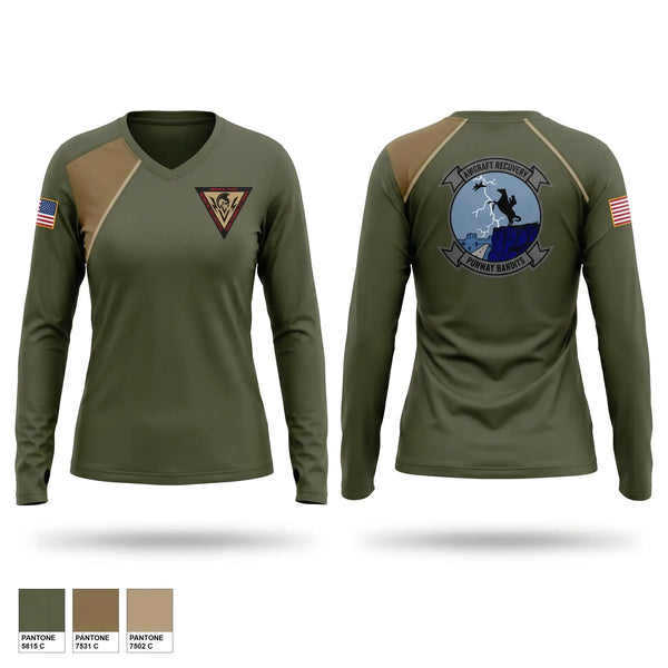 Womens Long Sleeve Vneck Shirt, Aircraft Recovery, Marines, Teamtime, Team time, sublimation, custom sports apparel, team uniforms, spirit wear, spiritwear, sports uniforms, custom shirts, team store, custom team store, fundraiser sports, apparel fundraiser
