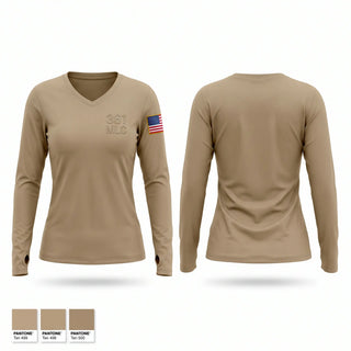 Womens Long Sleeve Vneck Shirt, 361 MLC, Army, Teamtime, Team time, sublimation, custom sports apparel, team uniforms, spirit wear, spiritwear, sports uniforms, custom shirts, team store, custom team store, fundraiser sports, apparel fundraiser