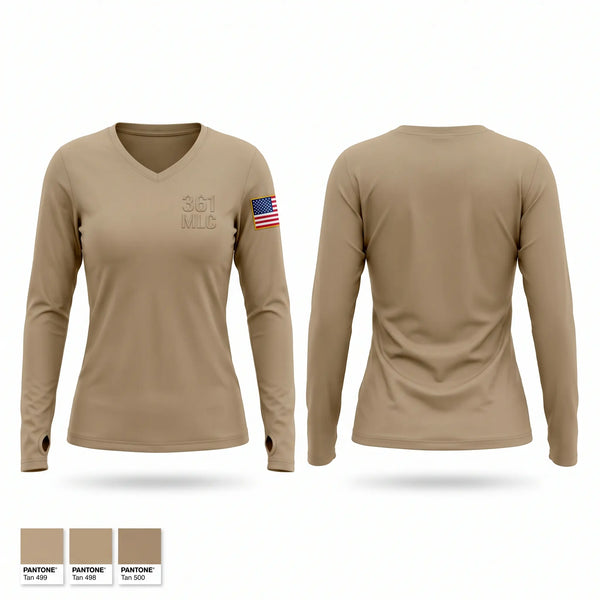 Womens Long Sleeve Vneck Shirt, 361 MLC, Army, Teamtime, Team time, sublimation, custom sports apparel, team uniforms, spirit wear, spiritwear, sports uniforms, custom shirts, team store, custom team store, fundraiser sports, apparel fundraiser