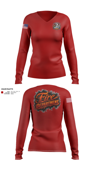 Womens Long Sleeve Vneck Shirt, Sibley District 2, Fire Department, Teamtime, Team time, sublimation, custom sports apparel, team uniforms, spirit wear, spiritwear, sports uniforms, custom shirts, team store, custom team store, fundraiser sports, apparel fundraiser