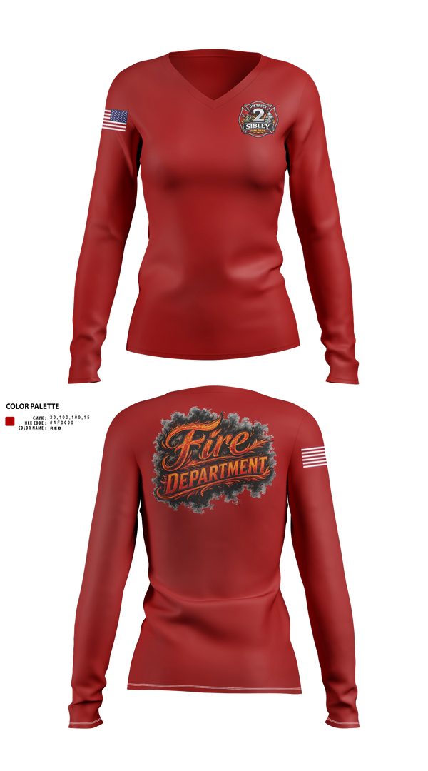 Womens Long Sleeve Vneck Shirt, Sibley District 2, Fire Department, Teamtime, Team time, sublimation, custom sports apparel, team uniforms, spirit wear, spiritwear, sports uniforms, custom shirts, team store, custom team store, fundraiser sports, apparel fundraiser