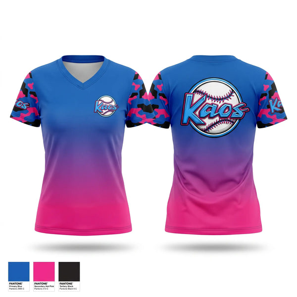 Womens Short Sleeve Vneck Shirt, KAOS, Baseball, Teamtime, Team time, sublimation, custom sports apparel, team uniforms, spirit wear, spiritwear, sports uniforms, custom shirts, team store, custom team store, fundraiser sports, apparel fundraiser