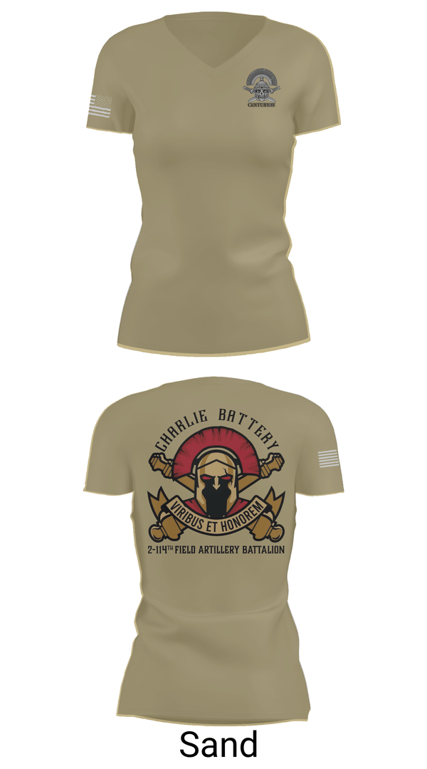 Womens Short Sleeve Vneck Shirt, Charlie BTRY 2-114th FA, , Teamtime, Team time, sublimation, custom sports apparel, team uniforms, spirit wear, spiritwear, sports uniforms, custom shirts, team store, custom team store, fundraiser sports, apparel fundraiser