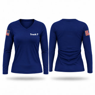 Womens Long Sleeve Vneck Shirt, Truck 7, Fire Department, Teamtime, Team time, sublimation, custom sports apparel, team uniforms, spirit wear, spiritwear, sports uniforms, custom shirts, team store, custom team store, fundraiser sports, apparel fundraiser