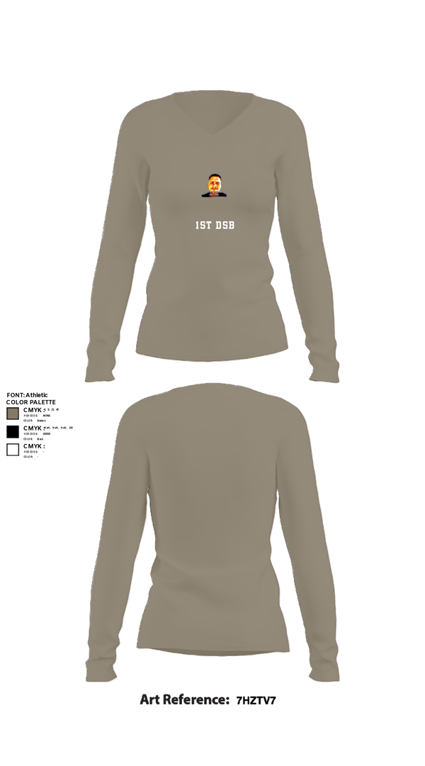 Women's Long Sleeve Vneck Shirt, 1st DSB, Marines, Teamtime, Team time, sublimation, custom sports apparel, team uniforms, spirit wear, spiritwear, sports uniforms, custom shirts, team store, custom team store, fundraiser sports, apparel fundraiser