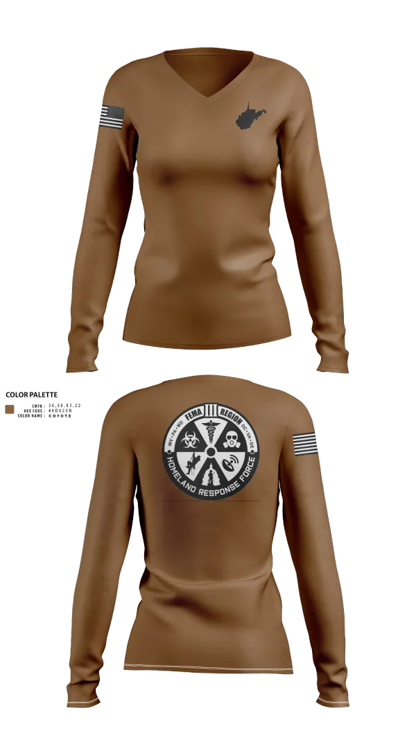 Womens Long Sleeve Vneck Shirt, Region 3 Homeland Response Force, , Teamtime, Team time, sublimation, custom sports apparel, team uniforms, spirit wear, spiritwear, sports uniforms, custom shirts, team store, custom team store, fundraiser sports, apparel fundraiser