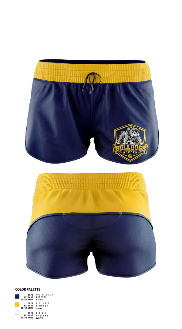 Womens Soccer Shorts, Bladenboro Bulldogs, Women's Soccer, Teamtime, Team time, sublimation, custom sports apparel, team uniforms, spirit wear, spiritwear, sports uniforms, custom shirts, team store, custom team store, fundraiser sports, apparel fundraiser